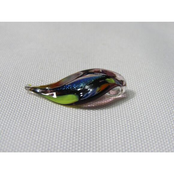 Multi Color Fused Art Glass Pendant Charm 1" Sparkle Rainbow Teardrop Boho Charm - Picture 3 of 8